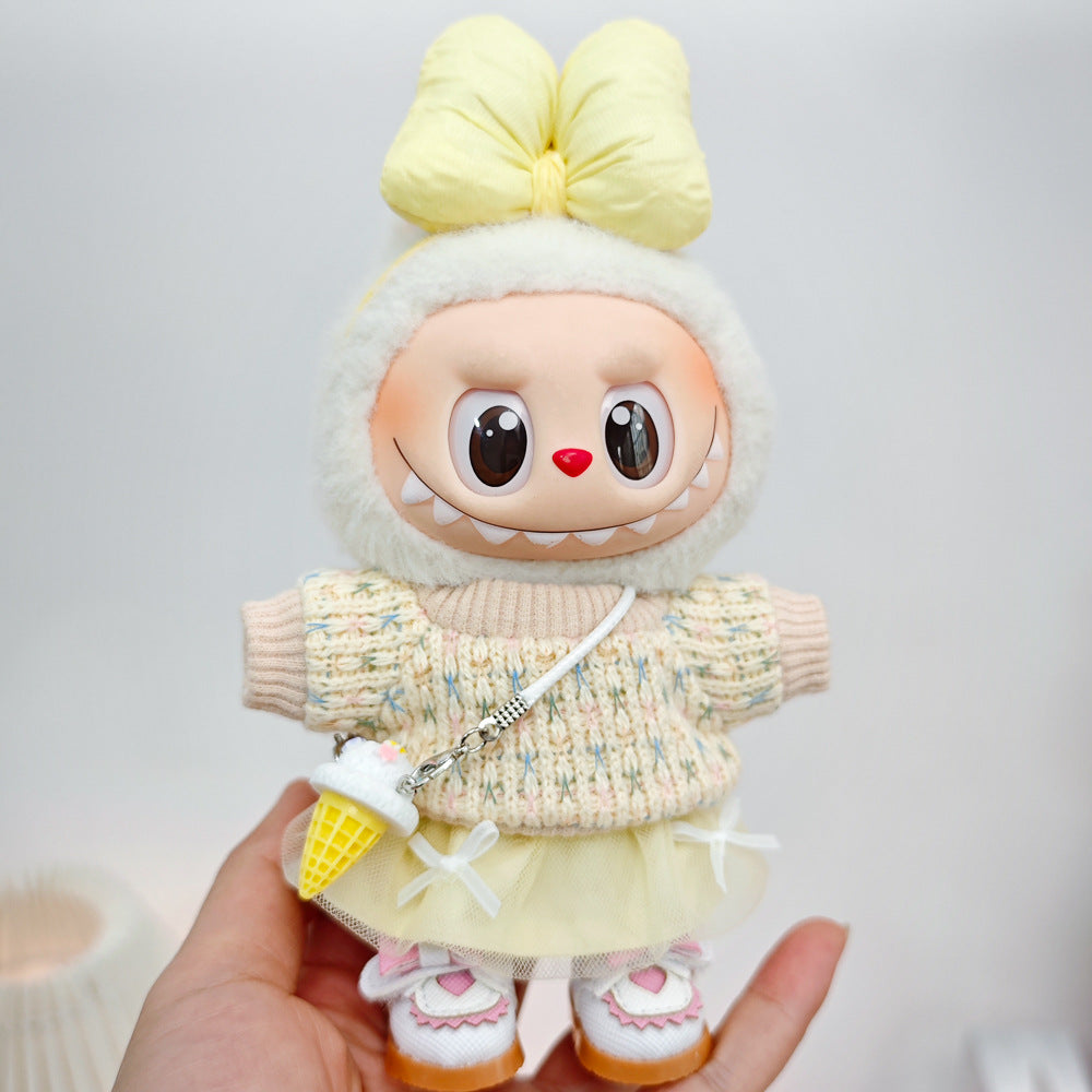 Labubu Doll Outfit Set - Knitted Sweater & Gauze Skirt with Bow Headband