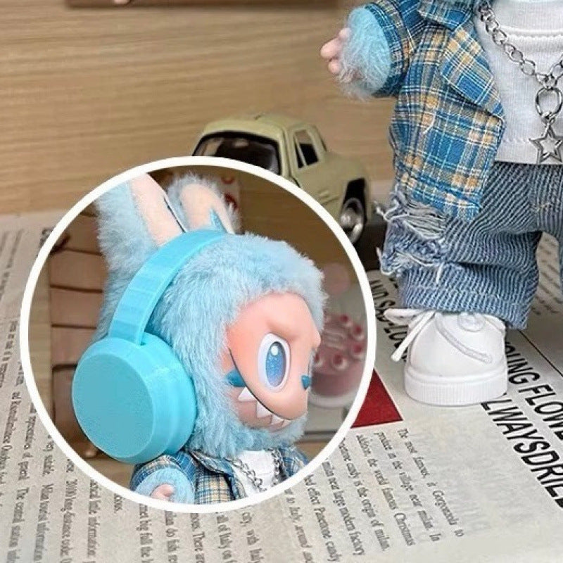 Labubu Doll Outfit - Blue Denim Gingham Set for 17cm Vinyl Doll