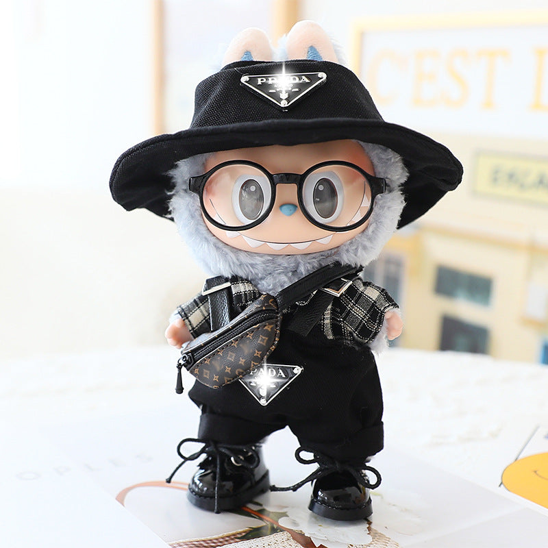 17cm labubu doll coat generation 2 labubu sitting party for leather jacket coat skirt hat shoes