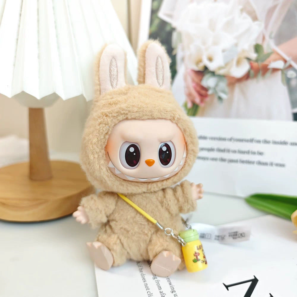 Labubu Doll Summer Outfit Set with Straw Hat & Canvas Shoes
