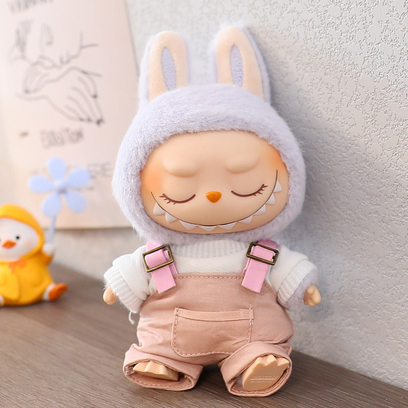 Rab cloth doll vinyl 17cm clothes doll labubu Macaron pendant clothing sweater strap pants hat shoes