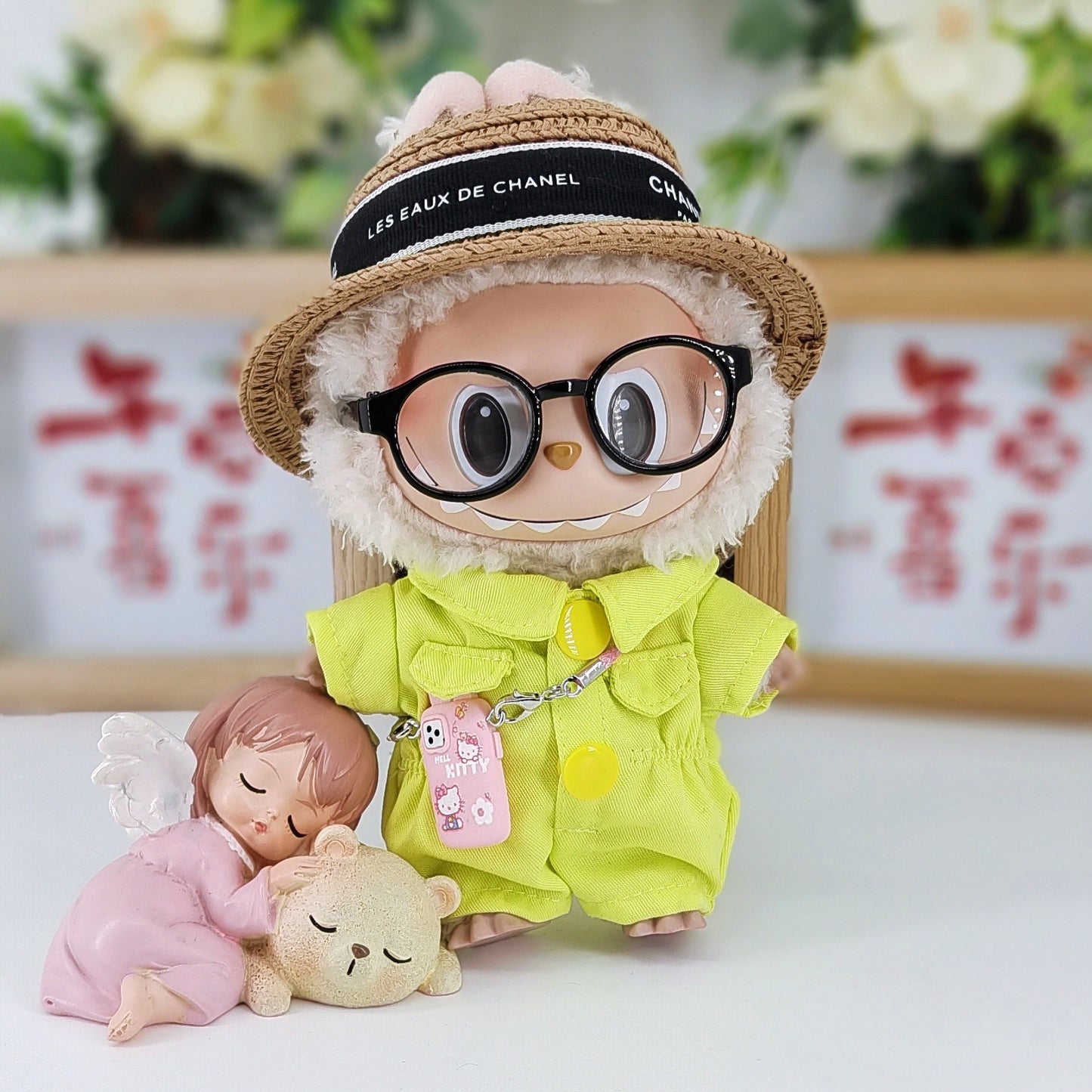 Labubu Doll Pink Jumpsuit Outfit with Accessories