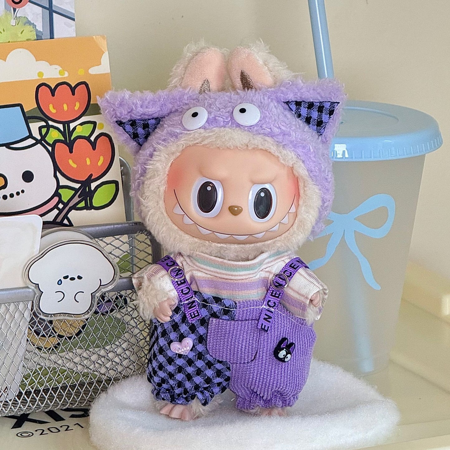 17cm Labubu Pendant Doll Vinyl Labubu Doll Can Wear suit for Plush Toy Clothes