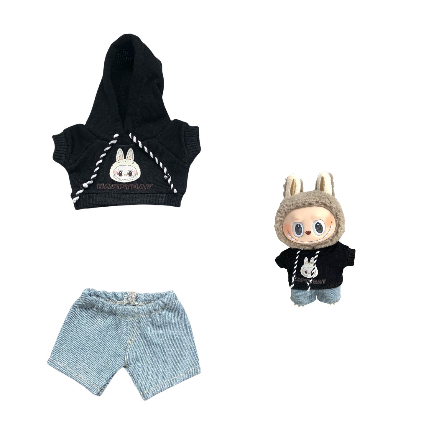 Labubu Doll Hoodie & Jeans Outfit Set with Accessories