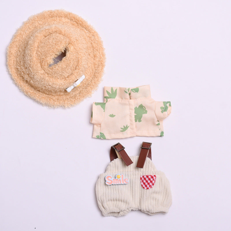 Labubu Doll Outfit - Pink Rainbow & Off-White Overalls with Hats & Shirts