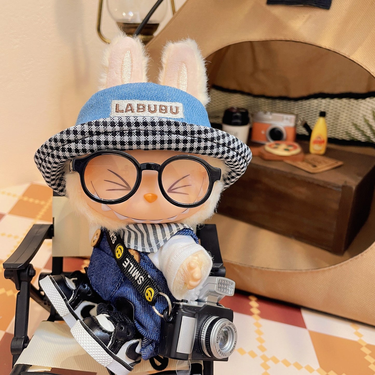 17cm Labubu Doll Outfit - Denim & Gray Suspender Suit Sets