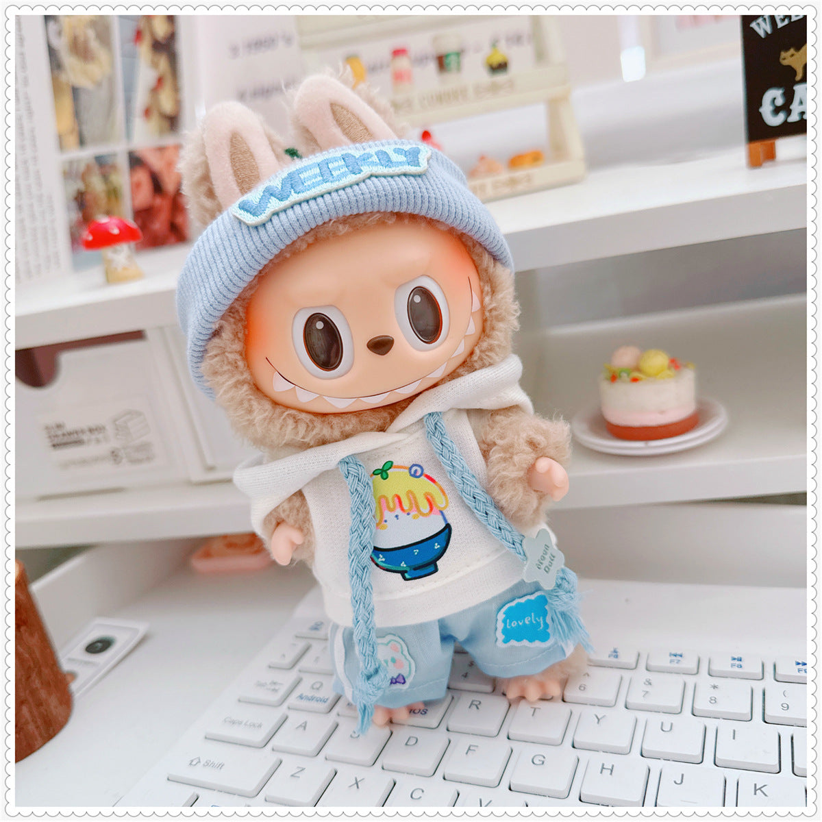 Labubu Doll Outfit - Milk Blue Morning Dew Three-Piece Set with Accessories