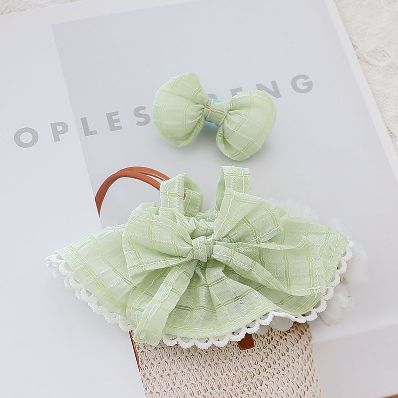 Generation II Blind Box Labubu Hanging Clothes Rab Cloth Sit Party Clothes Doll Summer Straw Hat Skirt