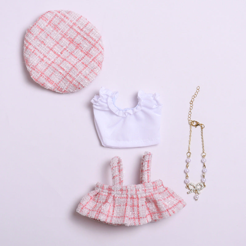 Labubu Doll Clothes - Blue & Pink Beret Tweed Style Suit for 17cm Vinyl Dolls