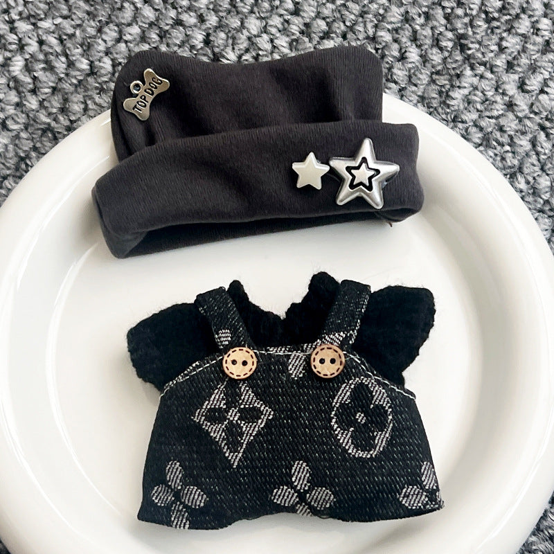 Labubu doll 17cm first and second generation labubu trendy suspenders hat suit sitting party wearable accessories
