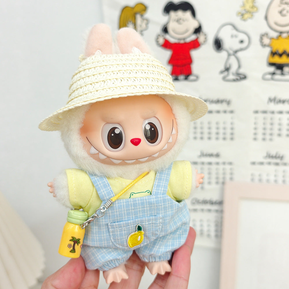 Labubu Doll Summer Outfit Set with Straw Hat & Canvas Shoes