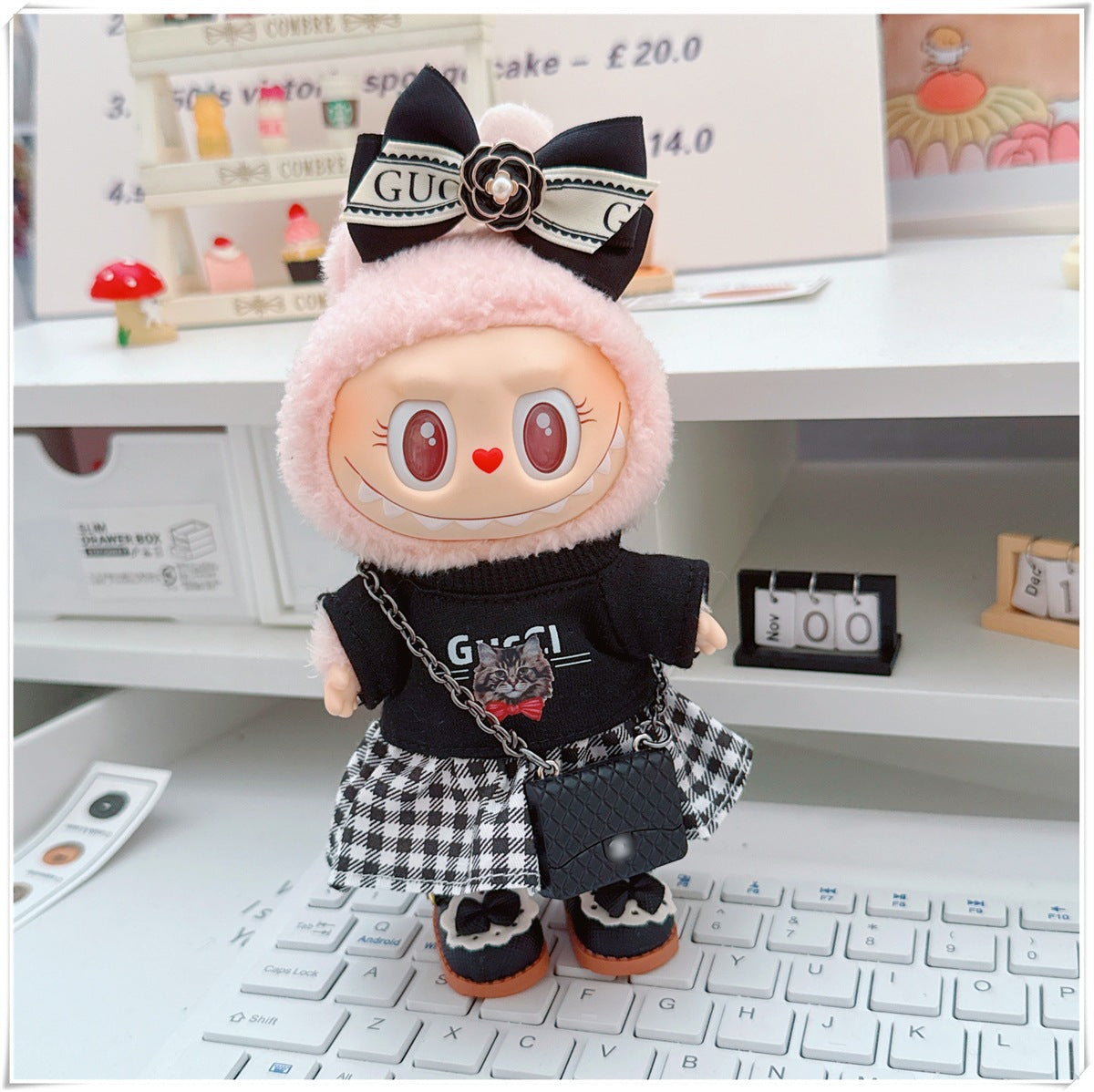 Labubu Doll Outfit - Plaid Skirt & Accessories for 10cm & 17cm Dolls