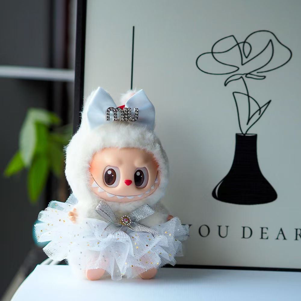 labubu Xiaoxiang Style Skirt Summer Doll Coat Labubu One, Two and Three Generations Sitting Party Clothes Headwear suit
