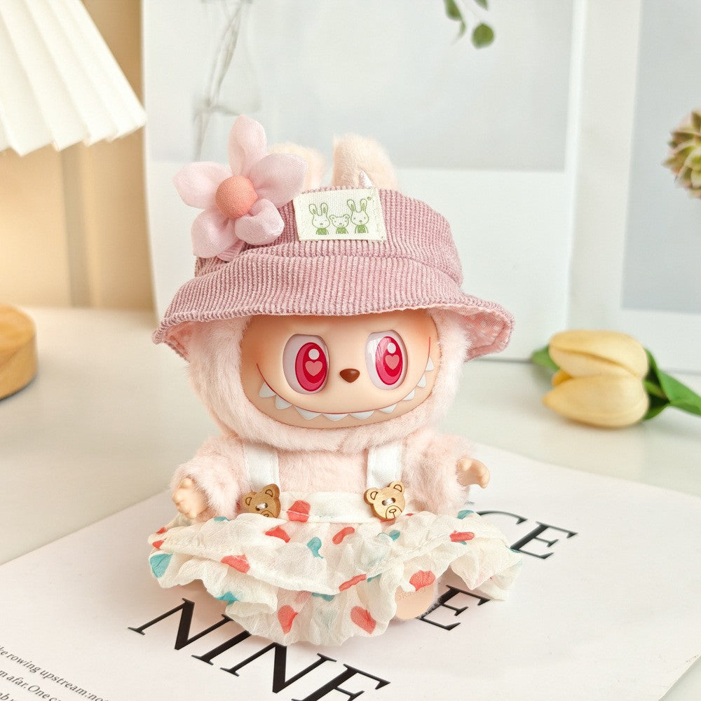 Labubu Doll Summer Outfit with Straw Hat & Accessories for 15cm Vinyl Doll