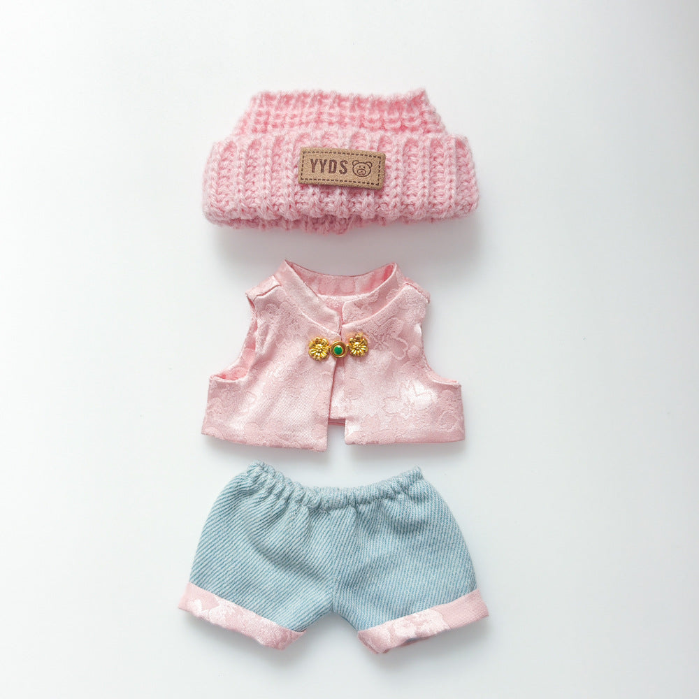 Labubu Doll Ancient Pink Tang Suit Outfit with Hat & Accessories