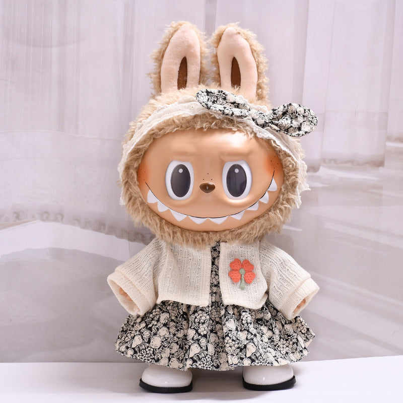 Labubu Doll Flower Headband Skirt Outfit for 38cm Vinyl Doll