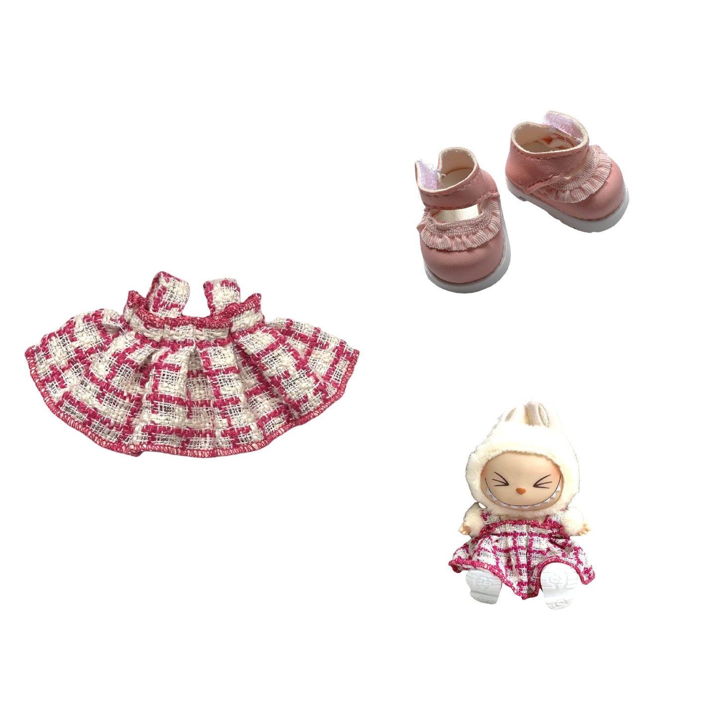Labubu Doll Chanel Style Strap Dress Outfit for 15/17cm Dolls