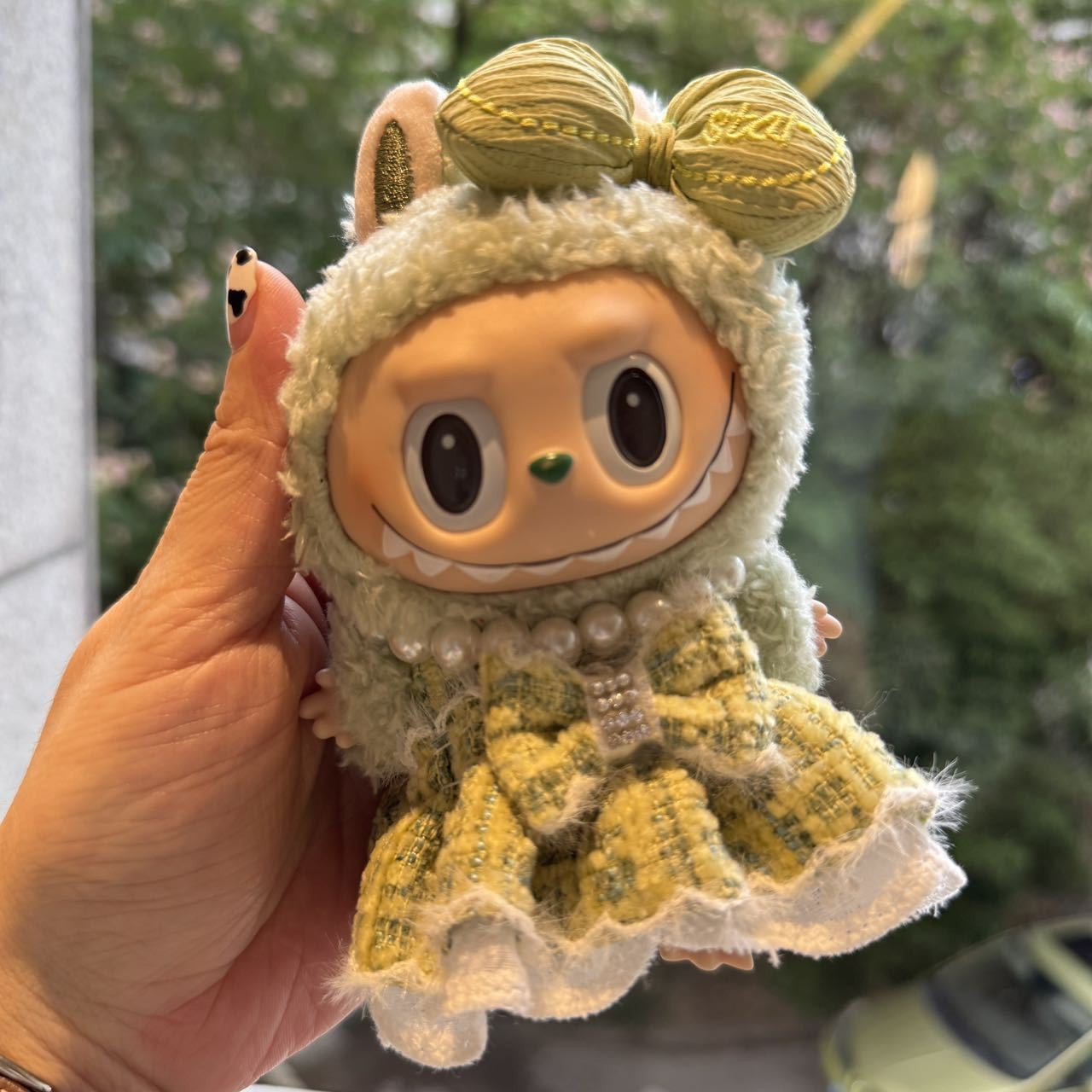 Labubu Doll Pendant Dress-Up Mini Dress Doll Cute Exquisite Baby Clothes Big Bow Pearl Dress