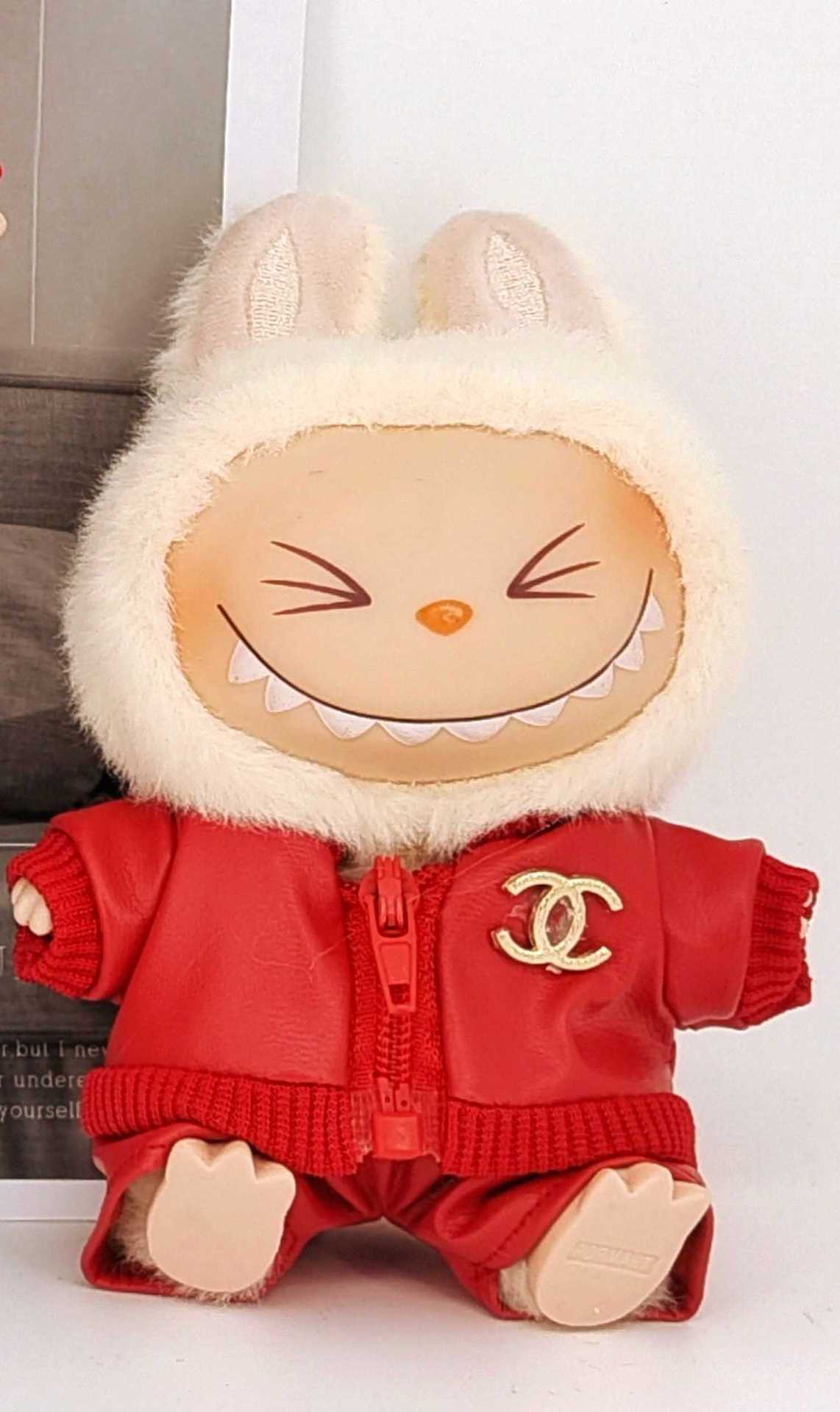 Labubu Doll Leather Jacket Outfit Set with Accessories for 17cm Vinyl Doll