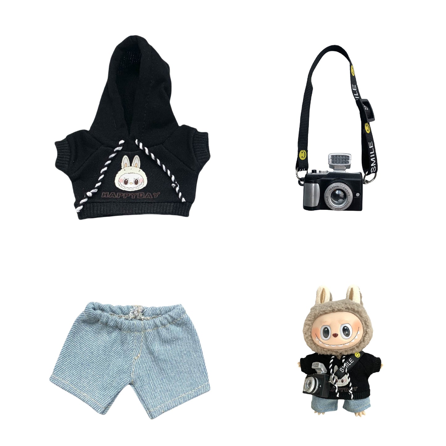 Labubu Doll Hoodie & Jeans Outfit Set with Accessories