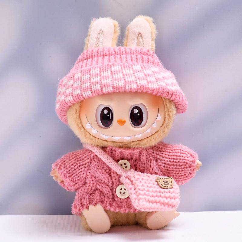 Labubu Doll Button Sweater & Hat Outfit Set for 1st & 2nd Gen Pendants