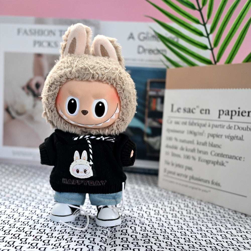 Labubu 17cm Doll Clothes Set - Trendy Sweatshirt & Denim Outfit
