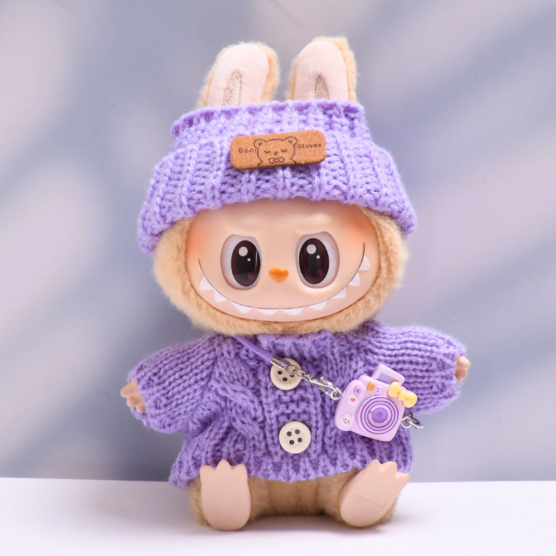 Labubu Doll Button Sweater & Hat Outfit Set for 1st & 2nd Gen Pendants