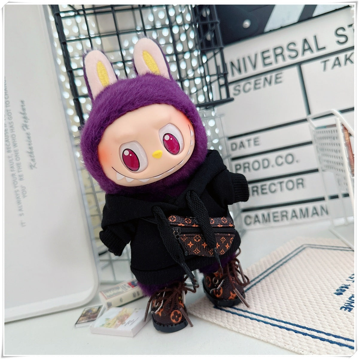 Labubu Doll Hooded Sweatshirt & Crossbody Bag Outfit for 10cm & 17cm Vinyl Dolls