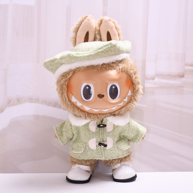 Labubu Doll Outfit - 38cm Beret Suit & Baby Clothes (Pink/Green Hat, White Shoes)