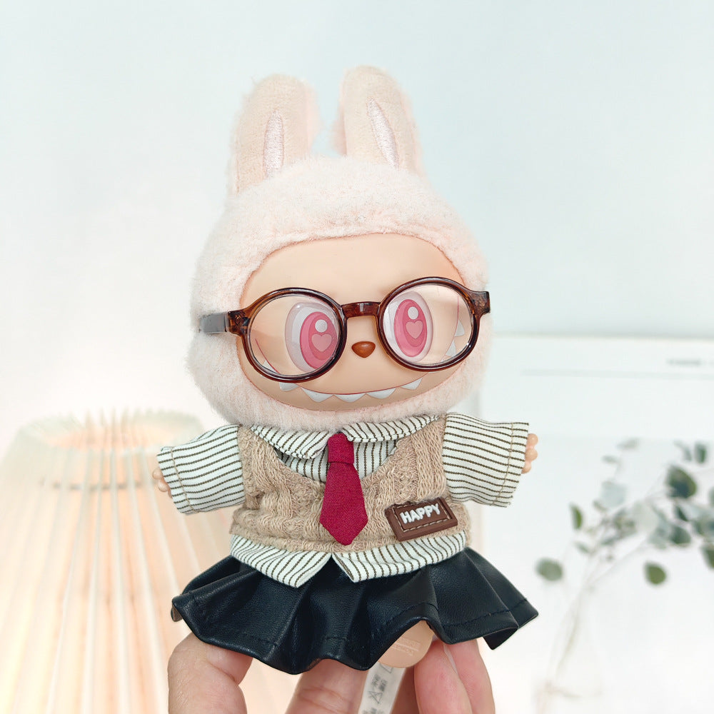 Labubu Doll Outfit - Preppy Shirt & Leather Skirt Set for 15-17cm Vinyl Doll