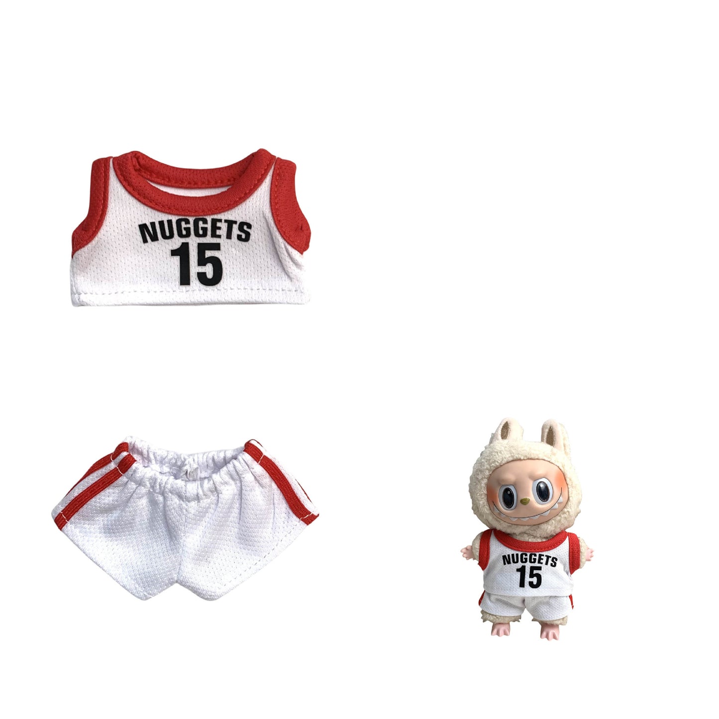 Labubu 17cm Basketball Jersey Outfit for Vinyl Doll - Red, Yellow, Purple