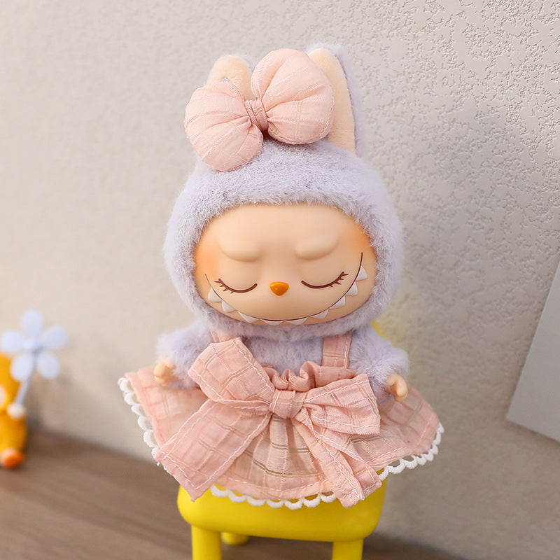 The first and second generation of blind box with Labubu doll clothes plush vinyl face doll pendant pull cloth sit party series