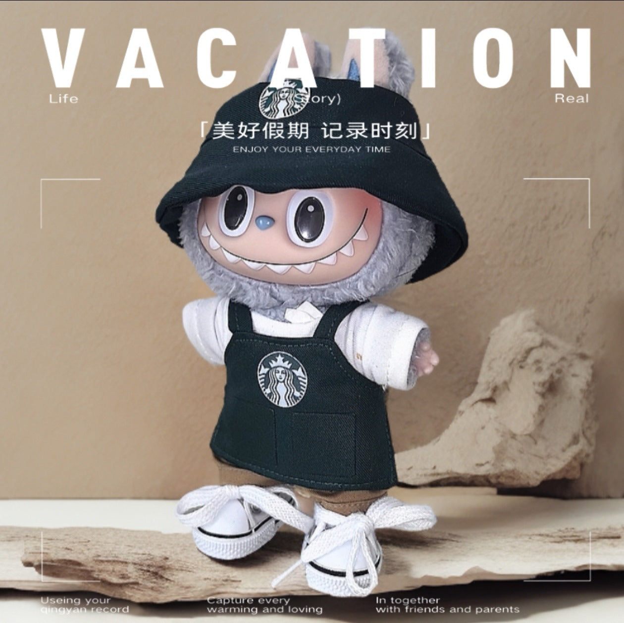Labubu Doll Outfit - Star Bar Overalls Set with Accessories for 15-17cm Dolls