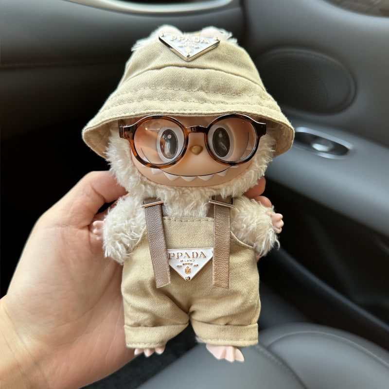 Labubu Doll Outfit Set - Overalls, Hat & Glasses for 15cm Vinyl Doll