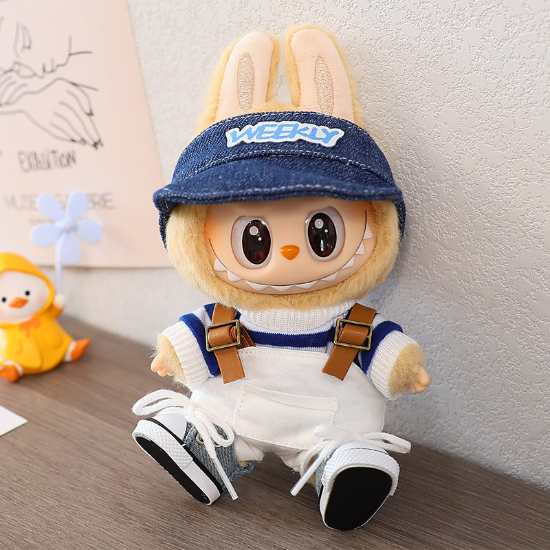 Rab cloth doll vinyl 17cm clothes doll labubu Macaron pendant clothing sweater strap pants hat shoes
