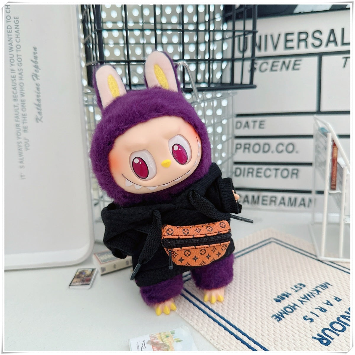 Labubu Doll Hooded Sweatshirt & Crossbody Bag Outfit for 10cm & 17cm Vinyl Dolls
