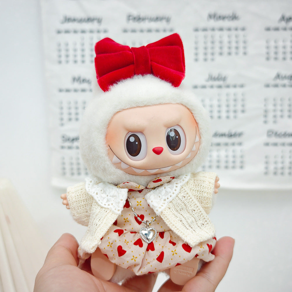Labubu Doll Outfit Set - Red Leather Dress & Accessories for 15-17cm Vinyl Doll