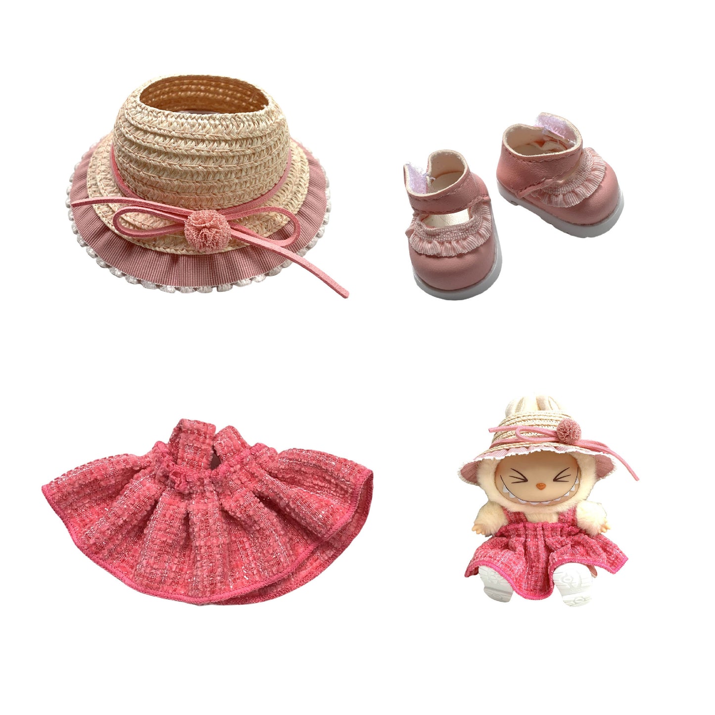 Labubu Doll Chanel Style Strap Dress Outfit for 15/17cm Dolls
