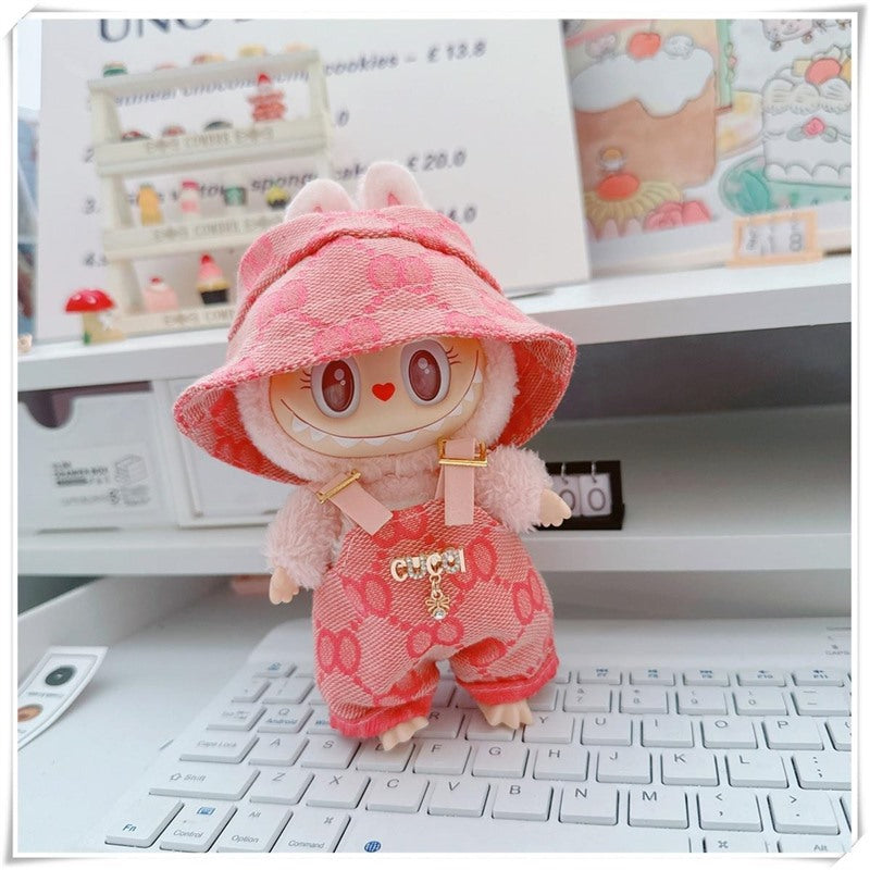 First and Second Generation Labubu Baby Clothes 17cm Labubu Sitting Party Labubu Clothes Bow Hat Overalls