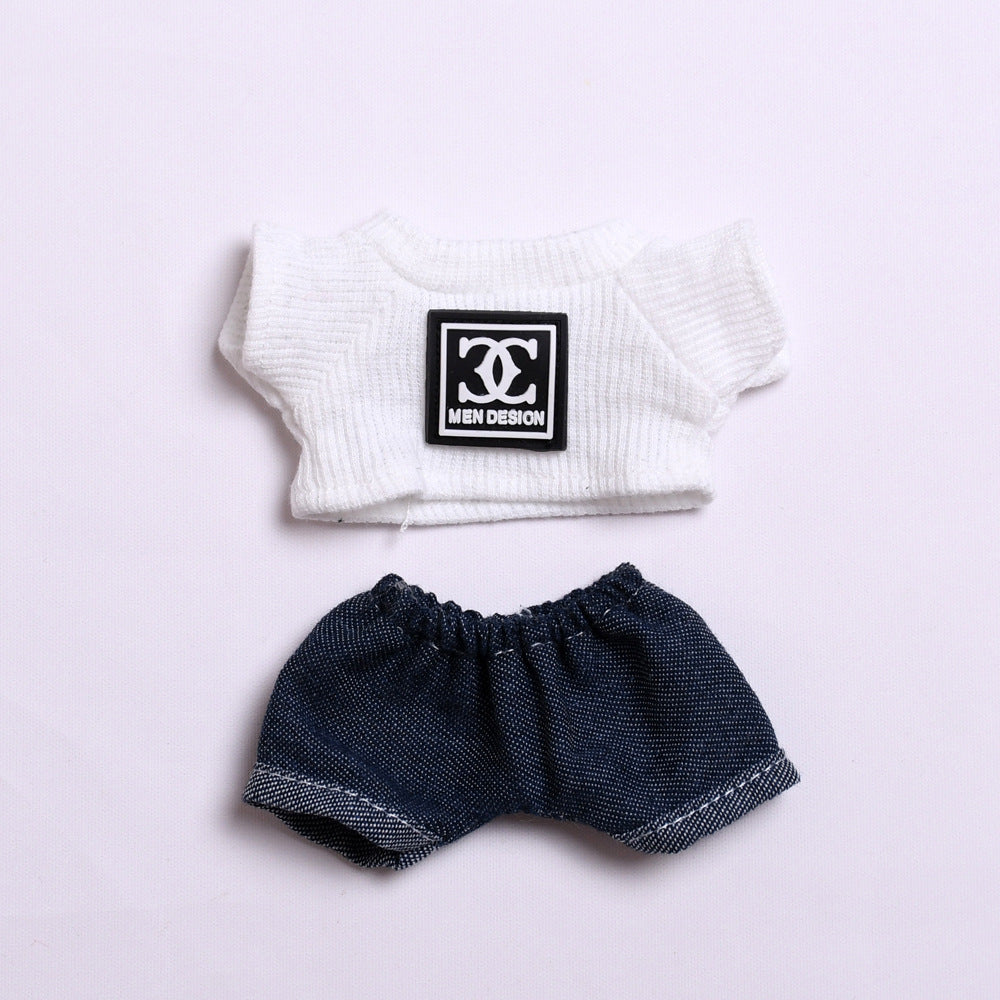 Labubu Doll Outfit - Black & White T-Shirt with Jeans & Denim Hat