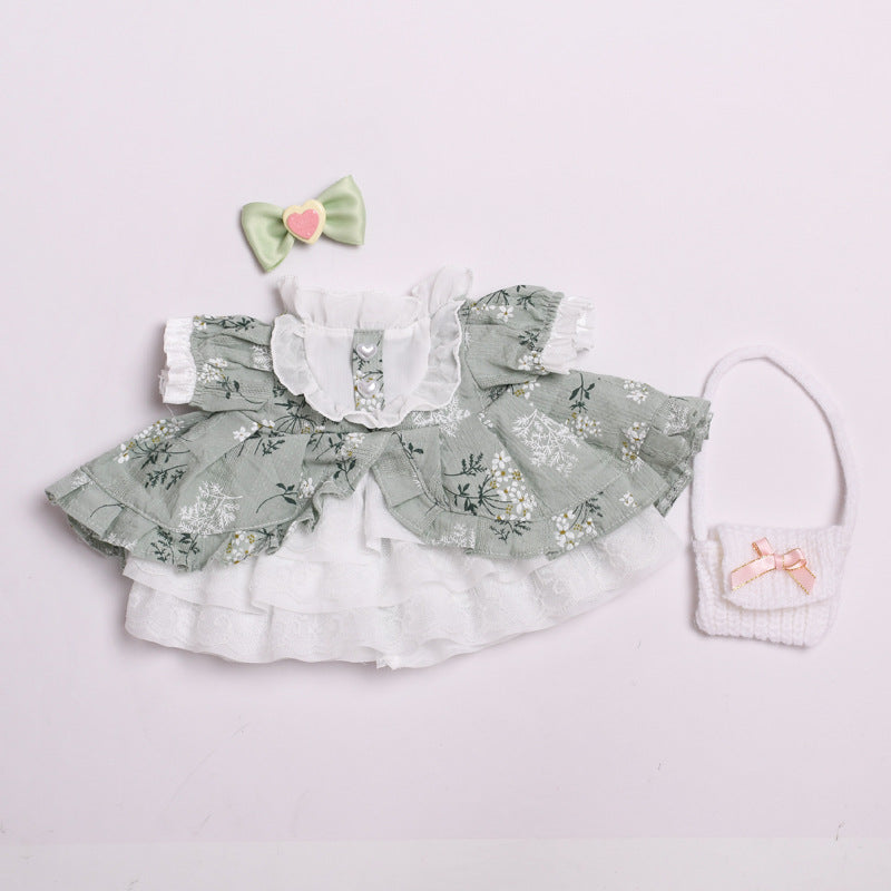 Labubu Doll Princess Dress Set - Green Small Flower Tutu Skirt for 38cm Labubu