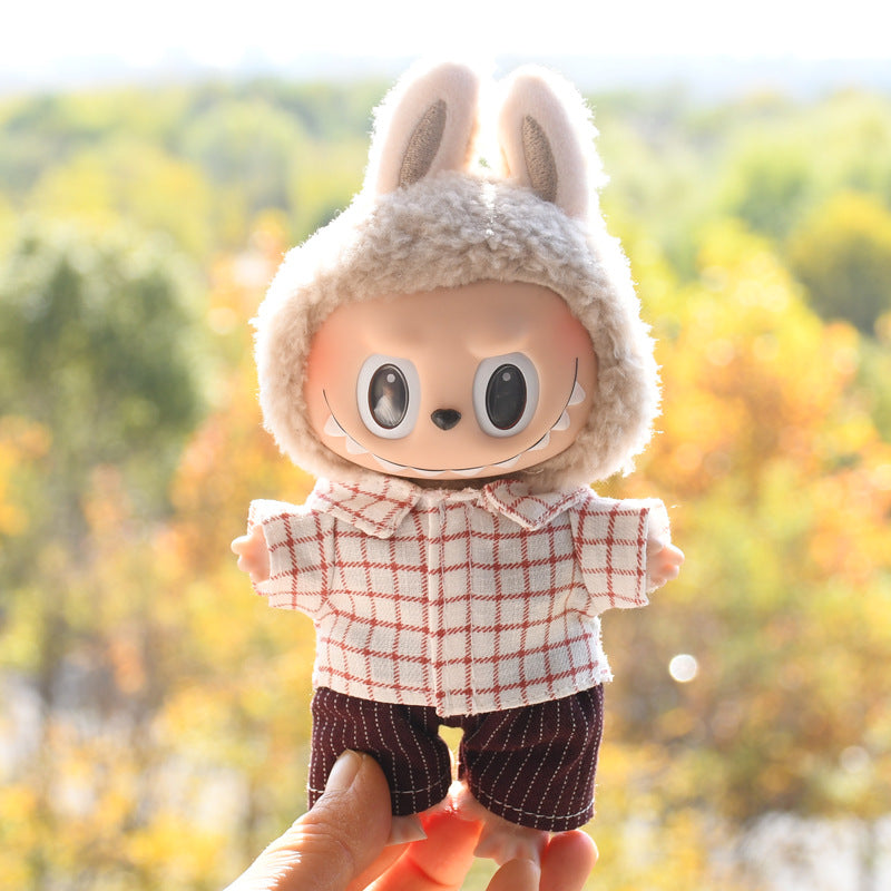 Labubu Doll Clothes - 17cm Pendant Outfit Set with T-Shirt & Suspenders