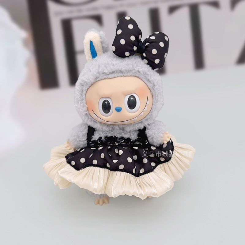 Labubu Doll Outfit - Polka Dot Skirt & Bow Set for 13-18cm Dolls