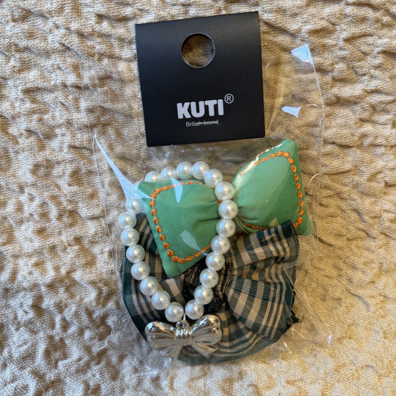 Labubu Doll Pearl Necklace Plaid Skirt with Bow - Cute Outfit
