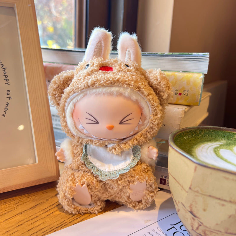 17cm Labubu Blind Box Doll Second Generation Sitting Party Cute Cartoon Plush Jumpsuit