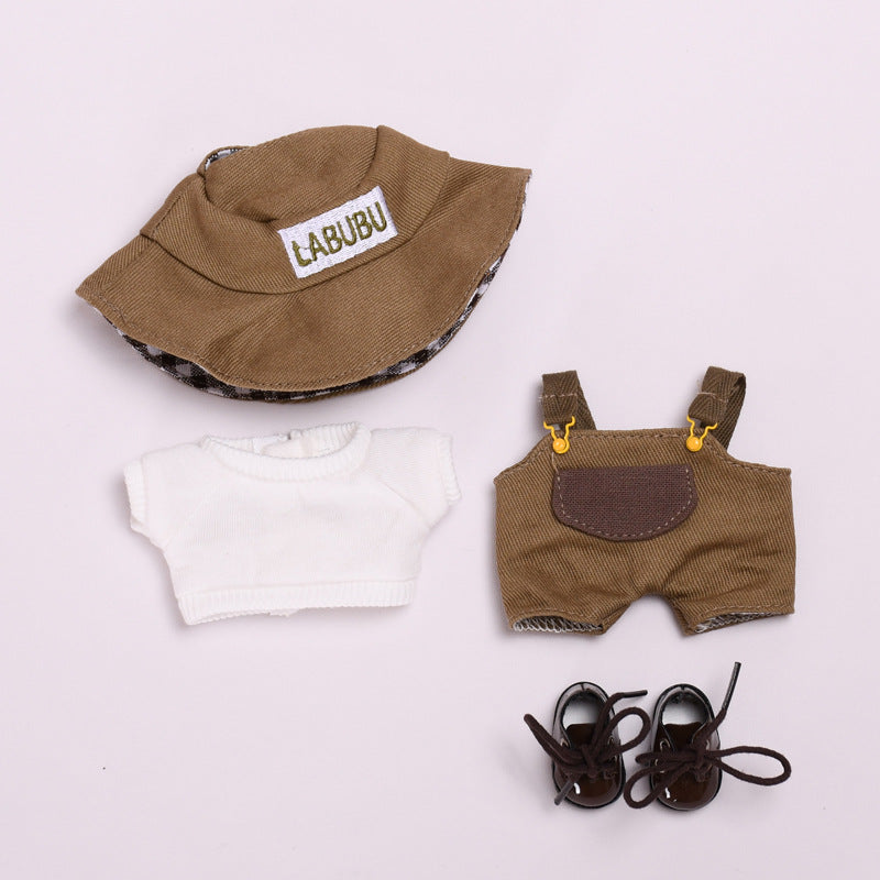 Labubu Doll Brown Suspenders Outfit with Hat for 17cm Pendant Doll