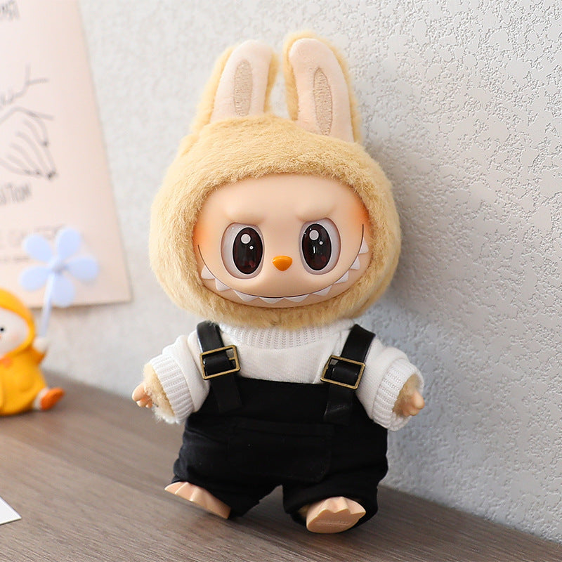 Rab cloth doll vinyl 17cm clothes doll labubu Macaron pendant clothing sweater strap pants hat shoes