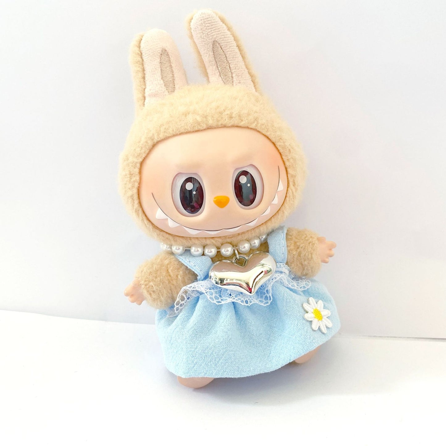 Labubu Doll Princess Dress with Pearl Necklace - 17cm Doll Clothes