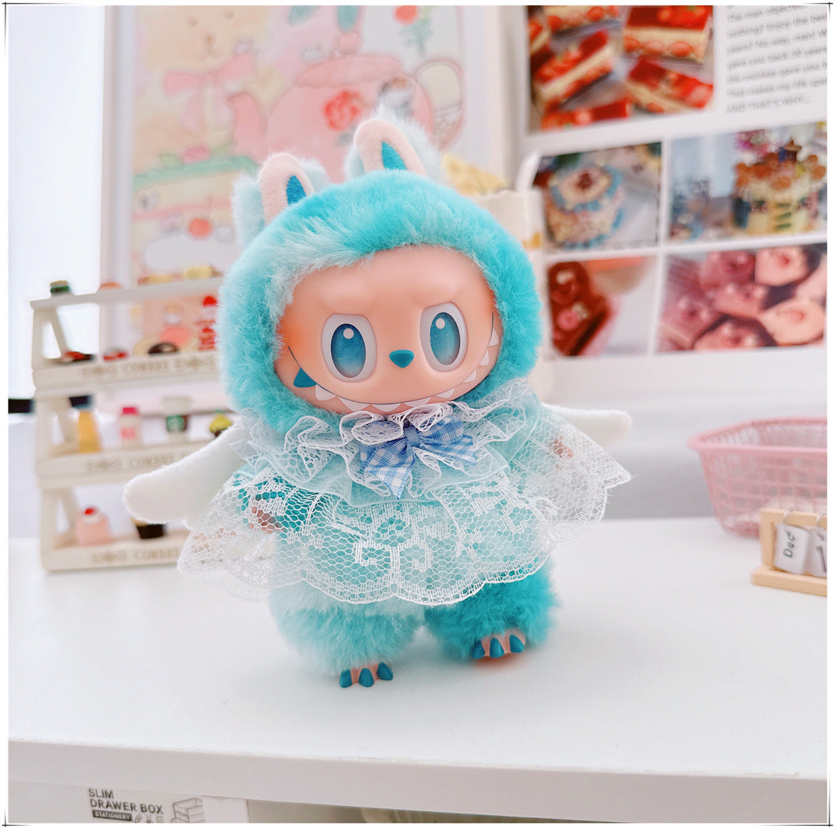 Labubu 17cm Doll Lace Bib Scarf - Pink, Yellow, Blue