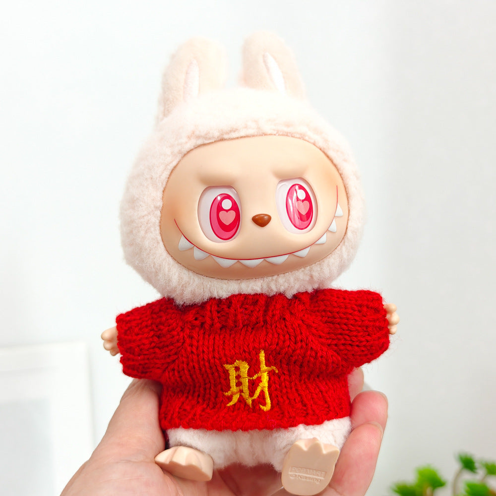 Labubu Doll New Year Red Sweater & Lucky Hat Outfit for 15-17cm Pendant Doll
